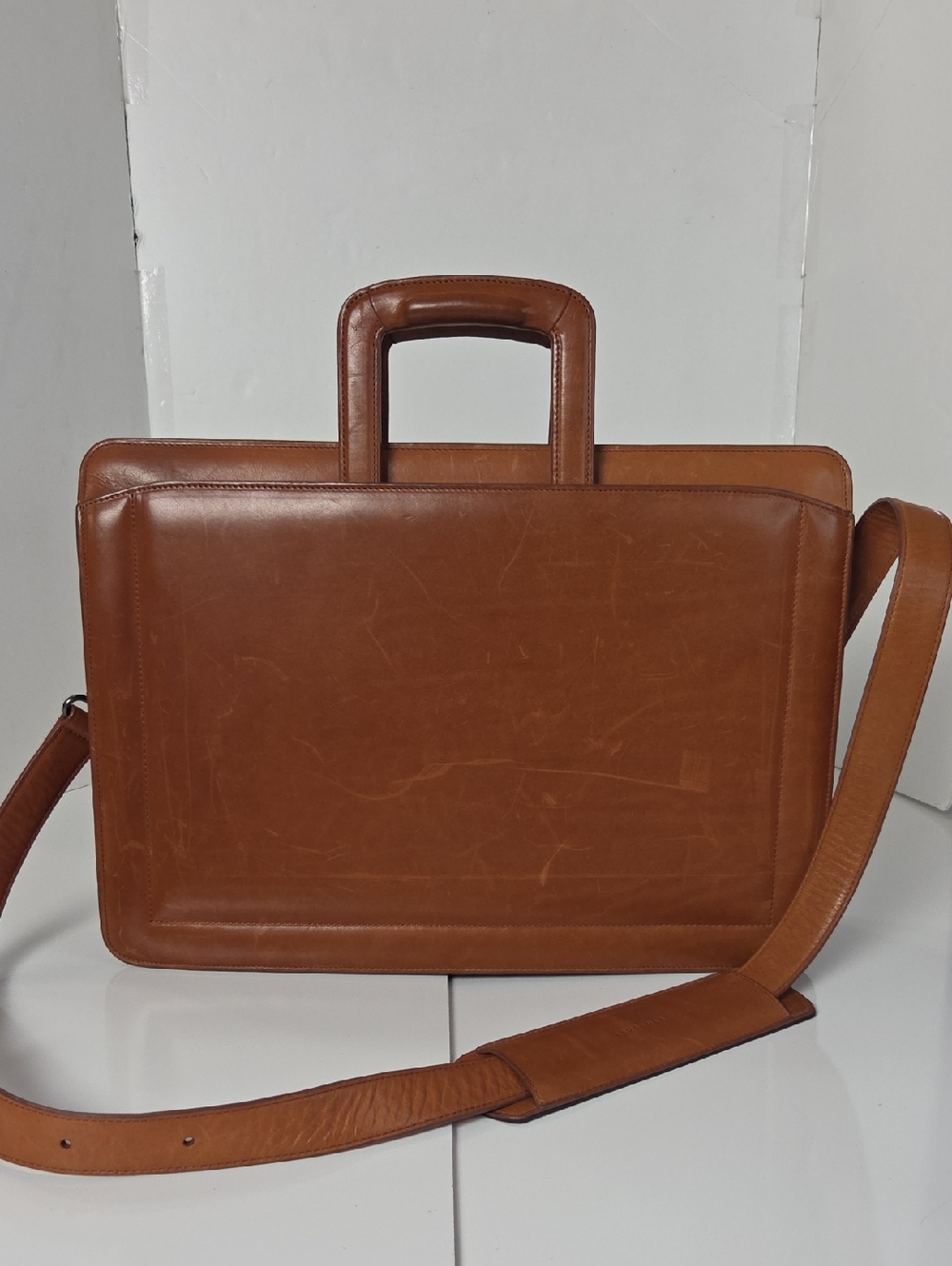 Vintage Levenger Leather Briefcase Messenger Bag Retractable Handles - Brown